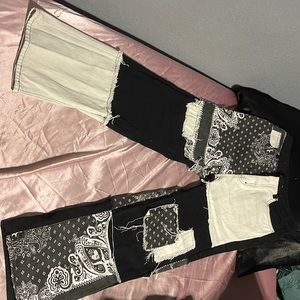 Paisley Print Patchwork Boyfriend Jeans/black and white from SHEIN,size medium 6